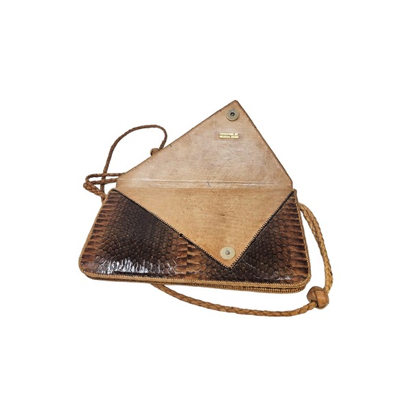 Vintage 80s Deadstock Helena Ross Snakeskin Crossbody Bag Brown Boho Diagonal - Picture 4 of 9
